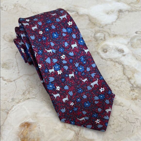 Hermès 100% Silk Printed Tie Floral & Deer - Picture 9 of 9